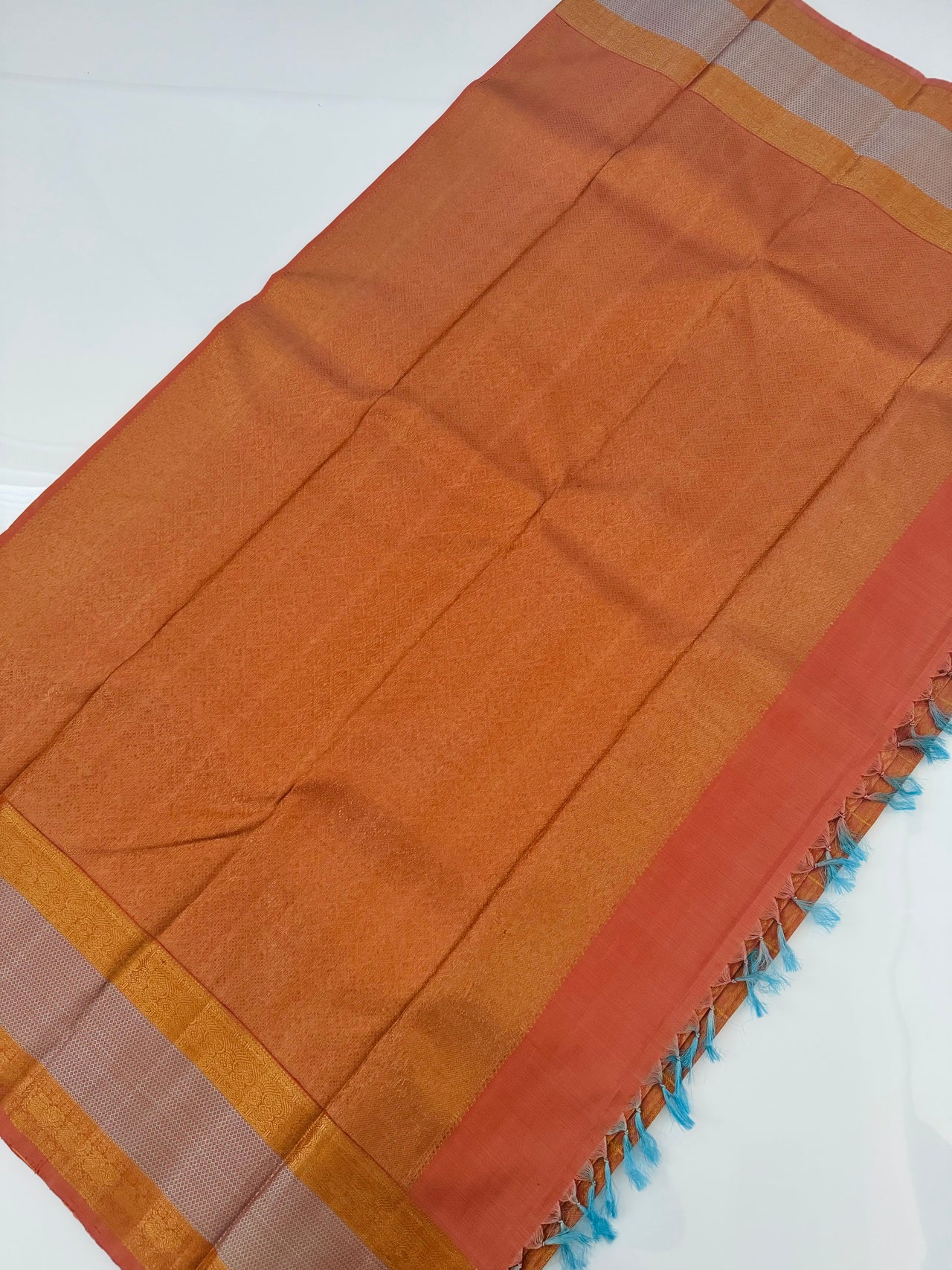 Exclusive Kanchivaram Pure Silk Pure Zari Brocade Saree | 1000 Buttas | Light Rust Orange | Gold Zari | Handwoven | Ships from California