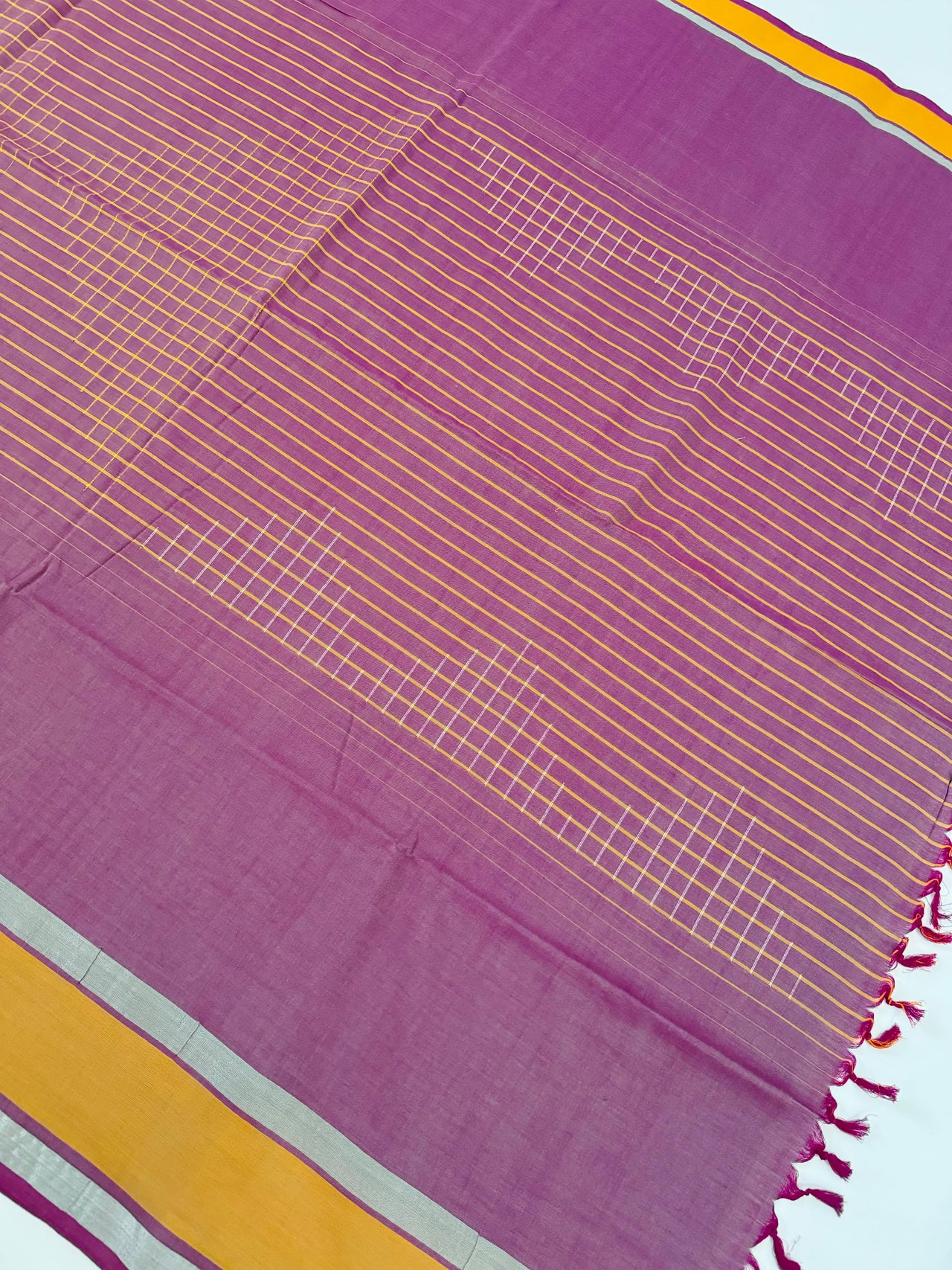 ShopNaya Exclusive | Handwoven | Cotton Saree | No Blouse | Pink & Yellow | Gold & Silver Zari | Ships from California