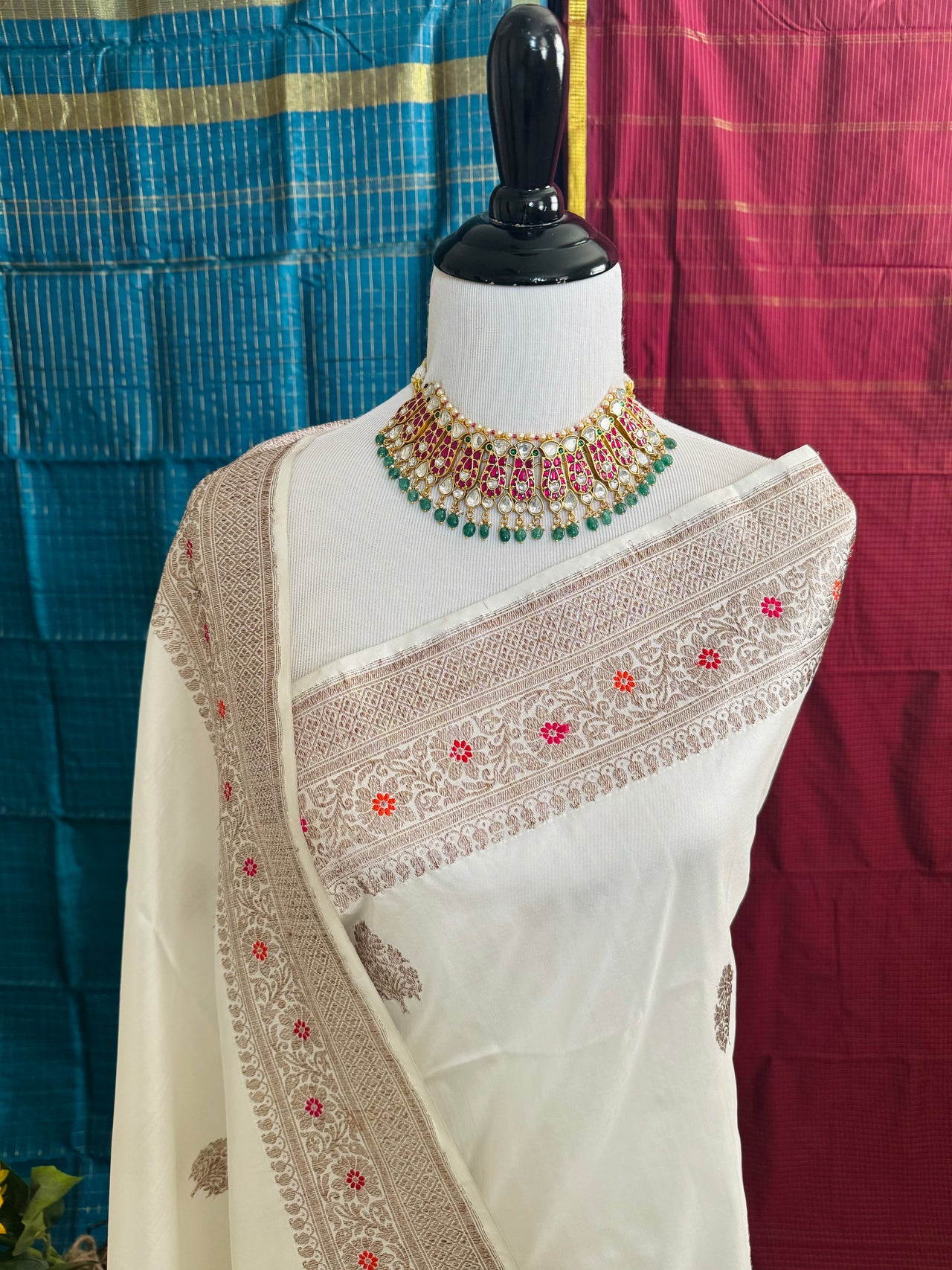 Banarasi Katan Silk Meenakari Saree | Off White | Antique  Zari | Handwoven |  Silk Mark Certified | Ships from California