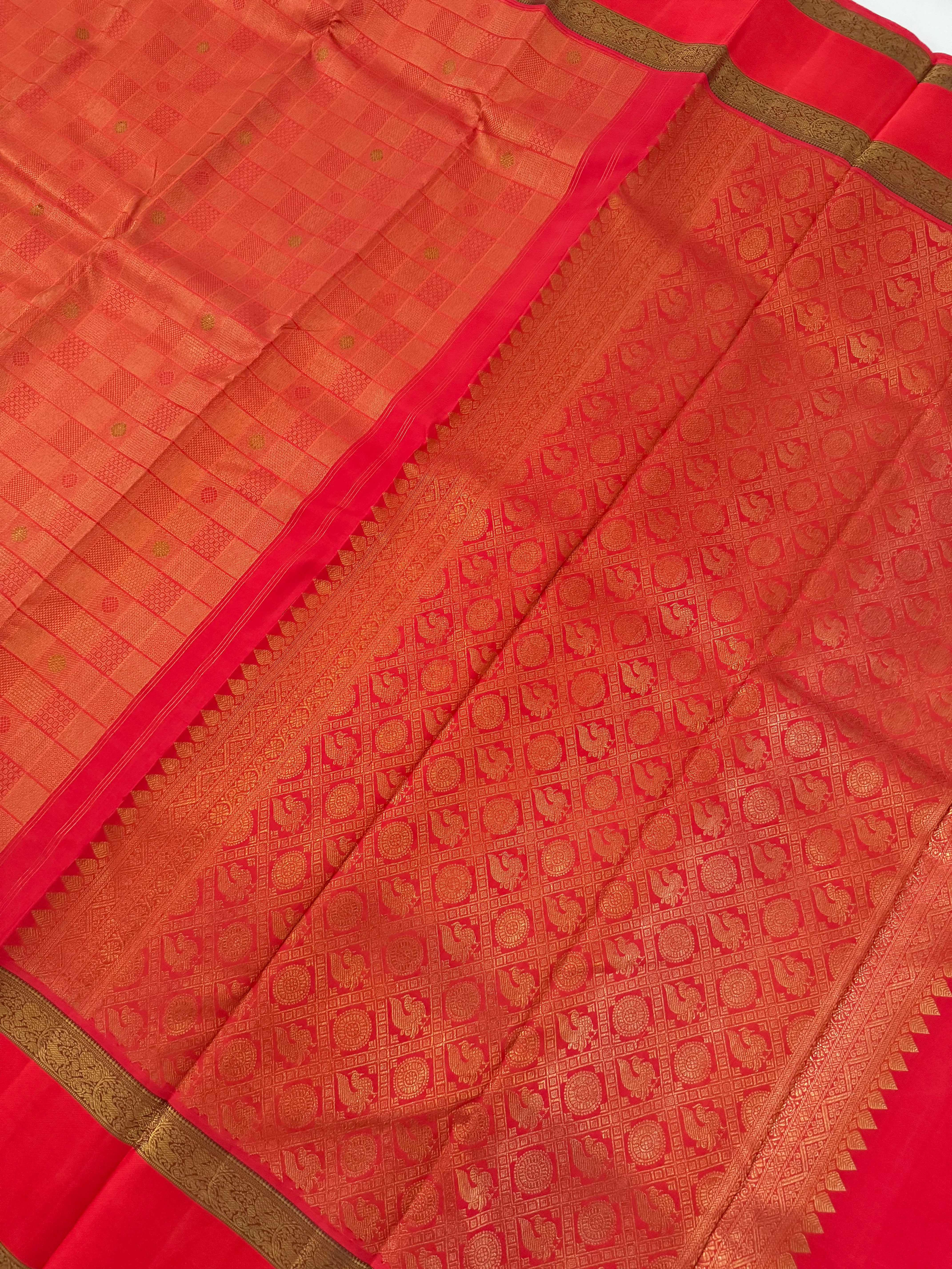 Exclusive Kanchivaram Pure Silk Pure Zari Silk Saree | Deep Green | Check Pattern | Handwoven | Ships from California