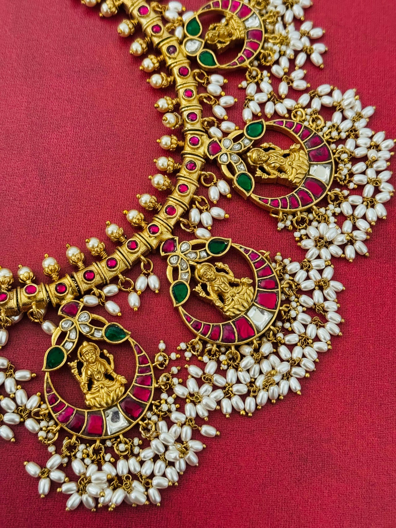 Jadau Kundan Necklace Set | Guttapusalu | Real Kemp Stones | Brass Base | No earrings | Gold Polish | Free Shipping | Ships from California