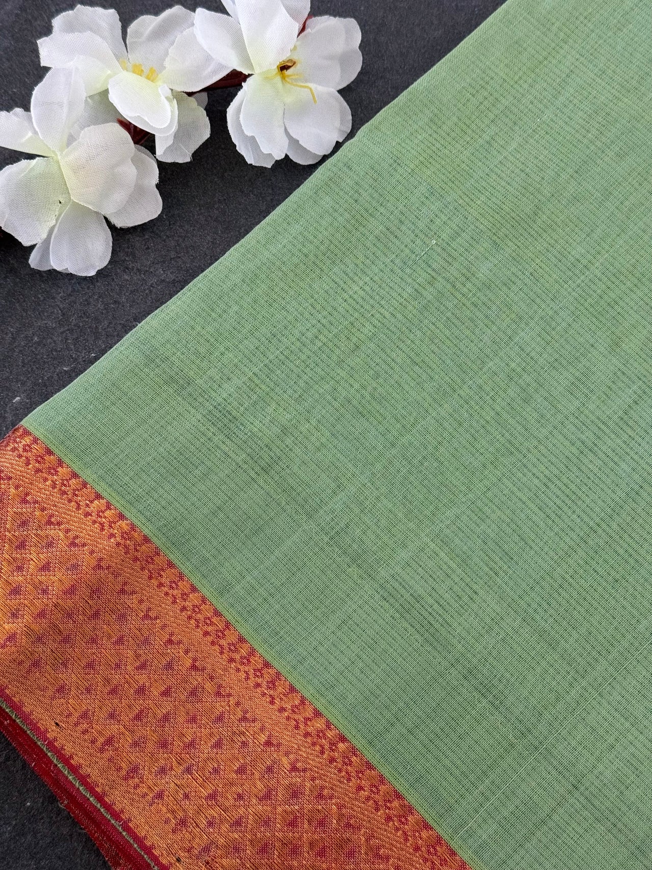 Handwoven Mangalgiri Cotton Saree | Light Green Yellow | Gold Zari | Handwoven | Ships from California