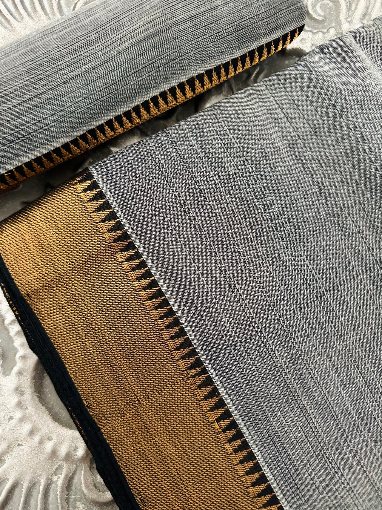 Handwoven Mangalgiri Cotton Saree | Gray | Gold Zari | Handwoven | Ships from California