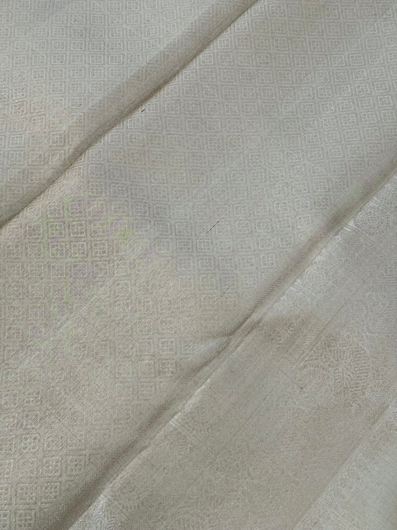 ShopNaya Exclusive | Metallic Kanchipuram Pure Silk Saree | Off-White | Pure Silver Zari | Handwoven | Ships from California