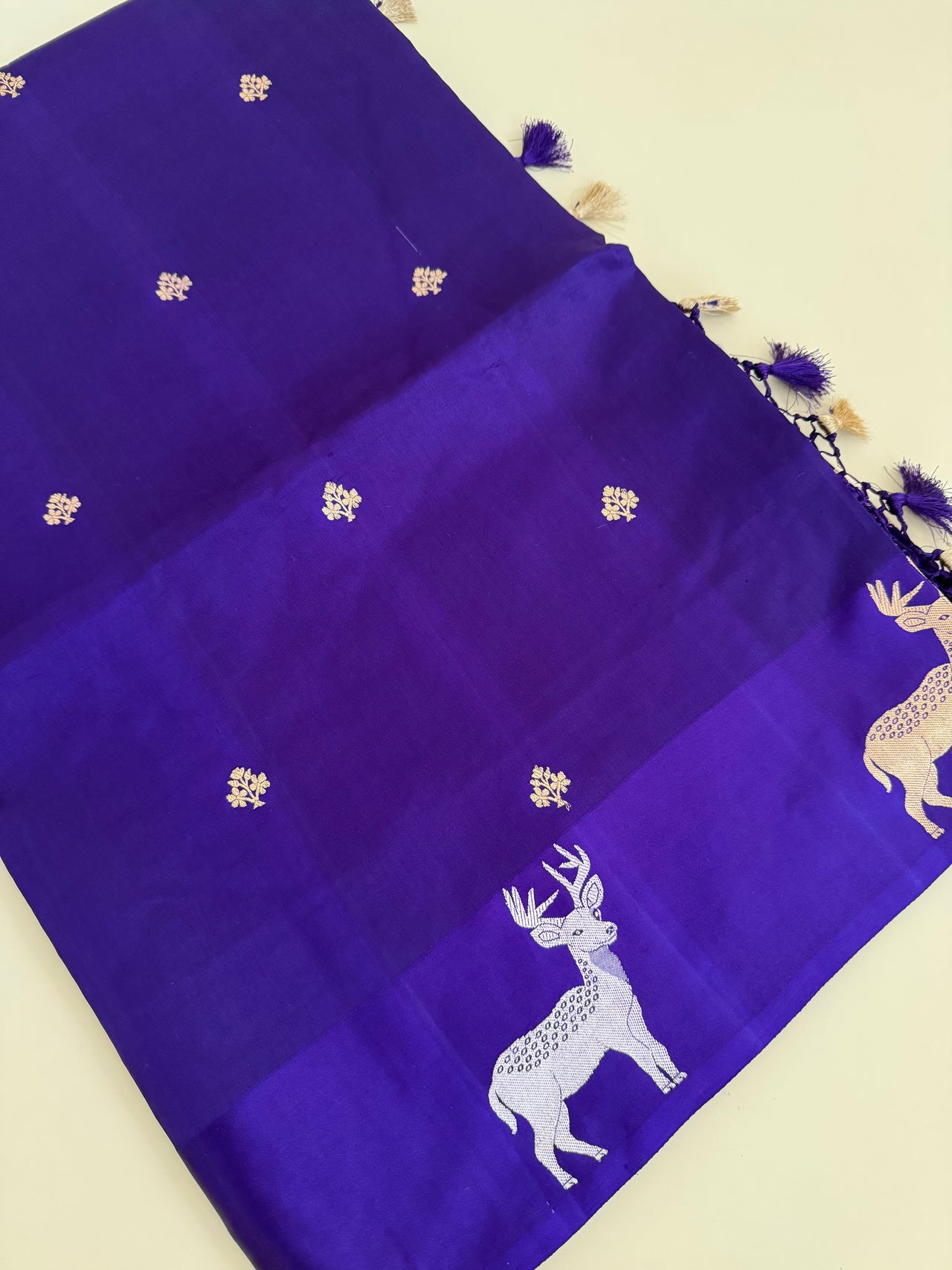 Mango Silk Saree from Banaras | Deep Purple | Satin Border | Silver & Gold Zari | Handwoven | Silk Mark Certified | Ships from California