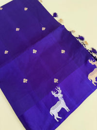 Thumbnail for Mango Silk Saree from Banaras | Deep Purple | Satin Border | Silver & Gold Zari | Handwoven | Silk Mark Certified | Ships from California