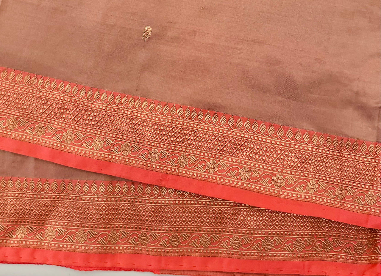 Banarasi Katan Pure Silk Saree | Old Rose & Coral Pink | Gold Zari | Handwoven | Silk Mark Certified | Ships from California