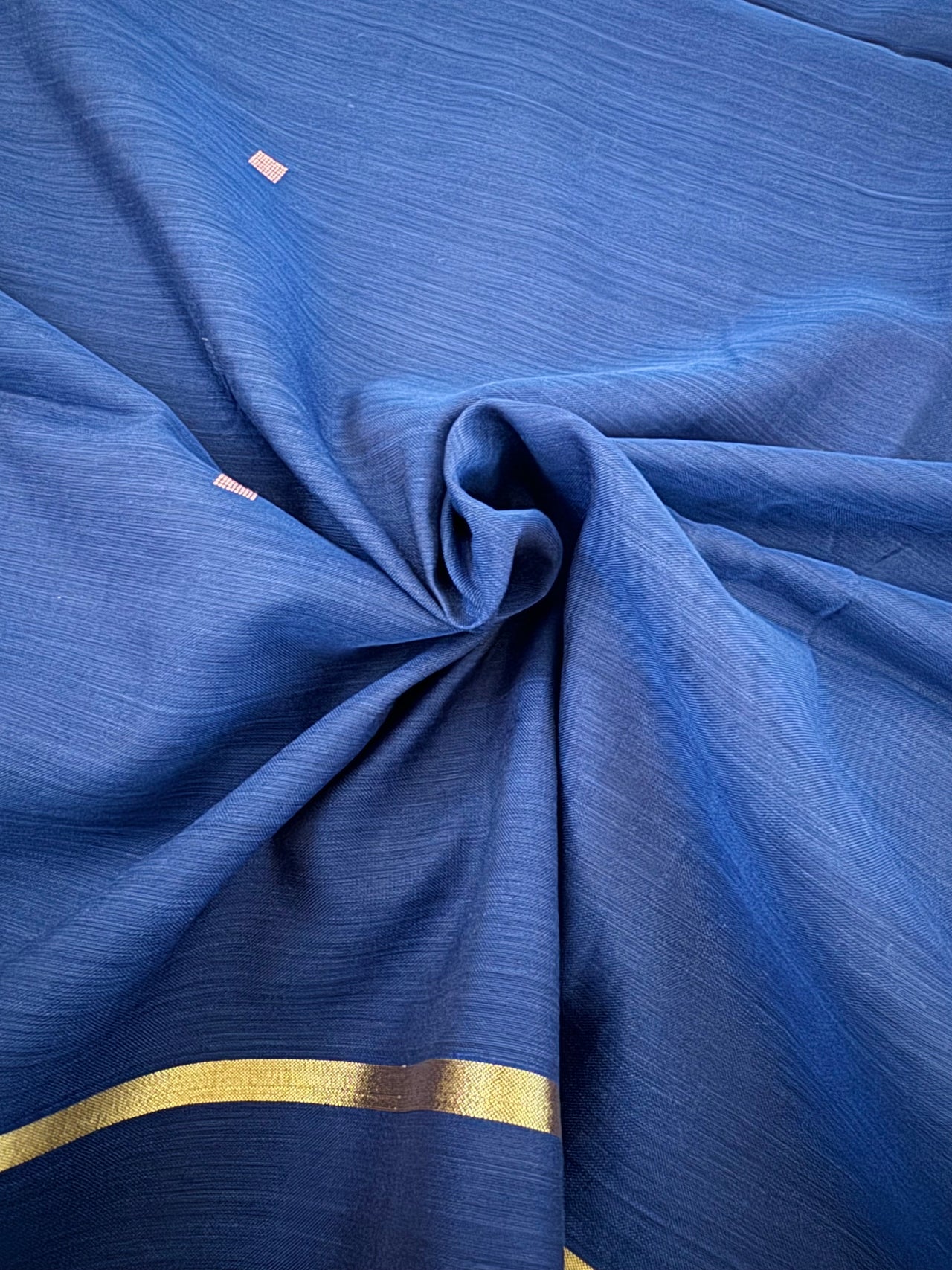 ShopNaya Exclusive | Handwoven | Pure Cotton Saree | Jamdani Weave | No Blouse | Royal Blue | Gold Zari | Ships from California