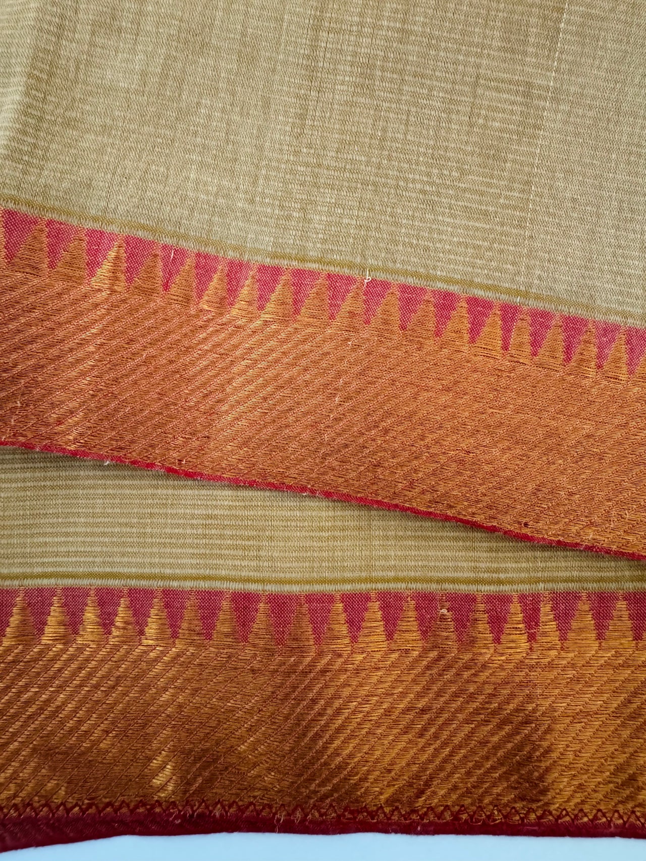 Handwoven Mangalgiri Cotton Saree | Beige | Gold Zari | Handwoven | Ships from California