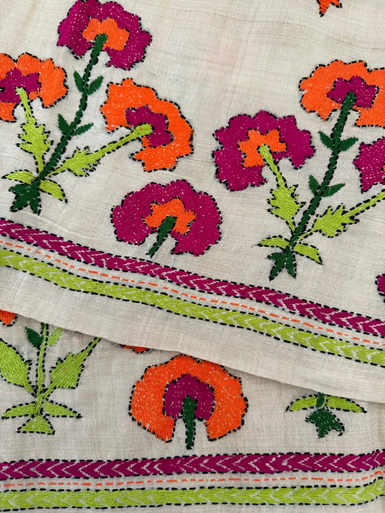 Kantha Stitch Pure Tussar Silk Saree | Natural Tussar | Hand Embroidery | Ships from California