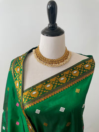 Thumbnail for Assam Pat Mulberry Silk Saree | Green | Gold Zari | Handwoven | Silk Mark Certified | Ships from California