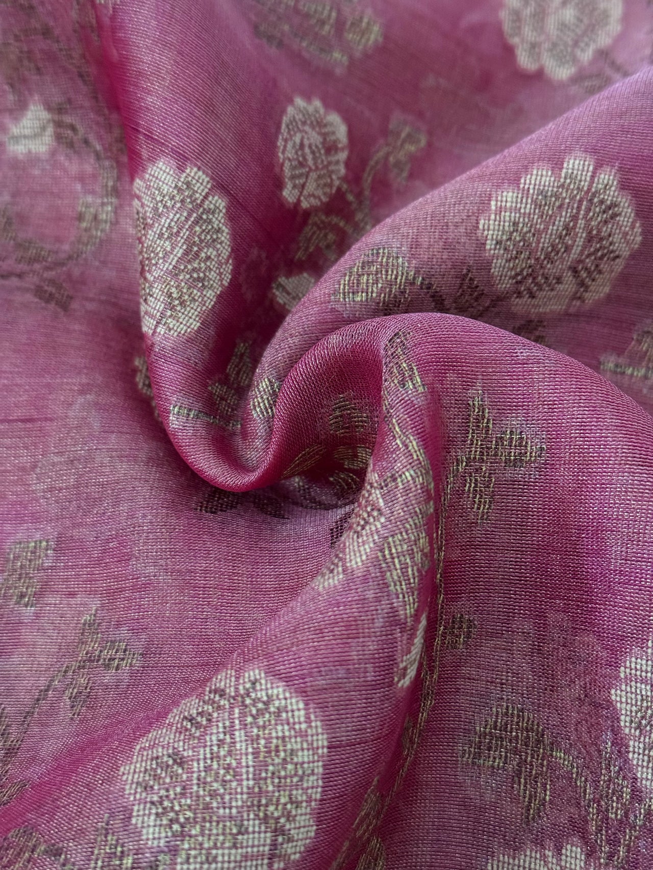 Tissue Silk and Tussar Silk Saree | Antique Zari | Onion Pink | Handwoven | Ships from California