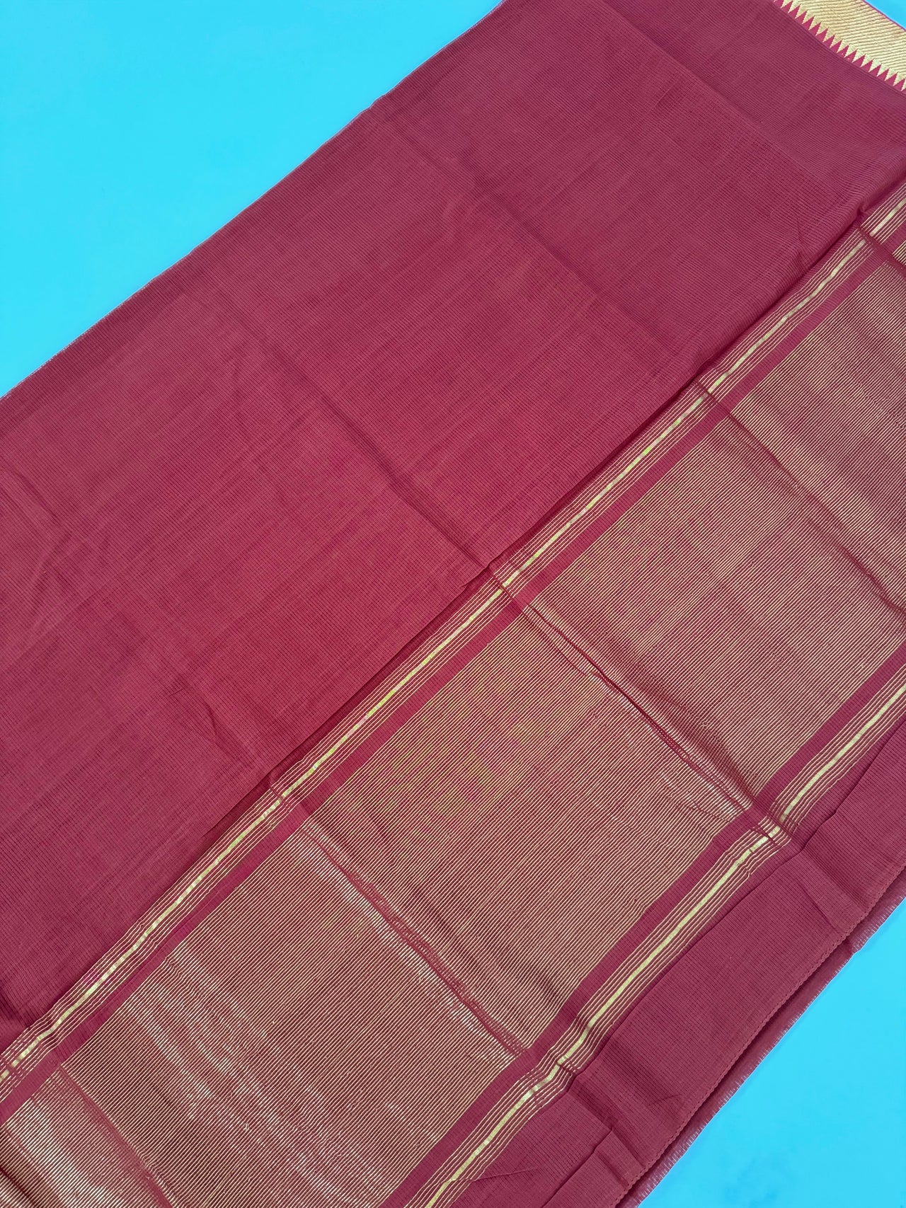 Handwoven Mangalgiri Cotton Saree | Brick Red | Gold Zari | Handwoven | Ships from California