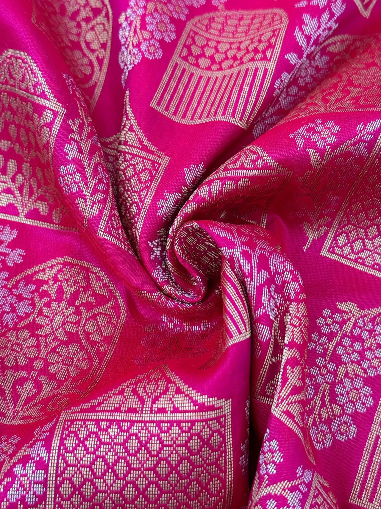 Banarasi Katan Pure Silk Saree | Magenta Pink | Gold & Silver Zari | Handwoven | Ships from California