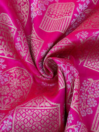 Thumbnail for Banarasi Katan Pure Silk Saree | Magenta Pink | Gold & Silver Zari | Handwoven | Ships from California