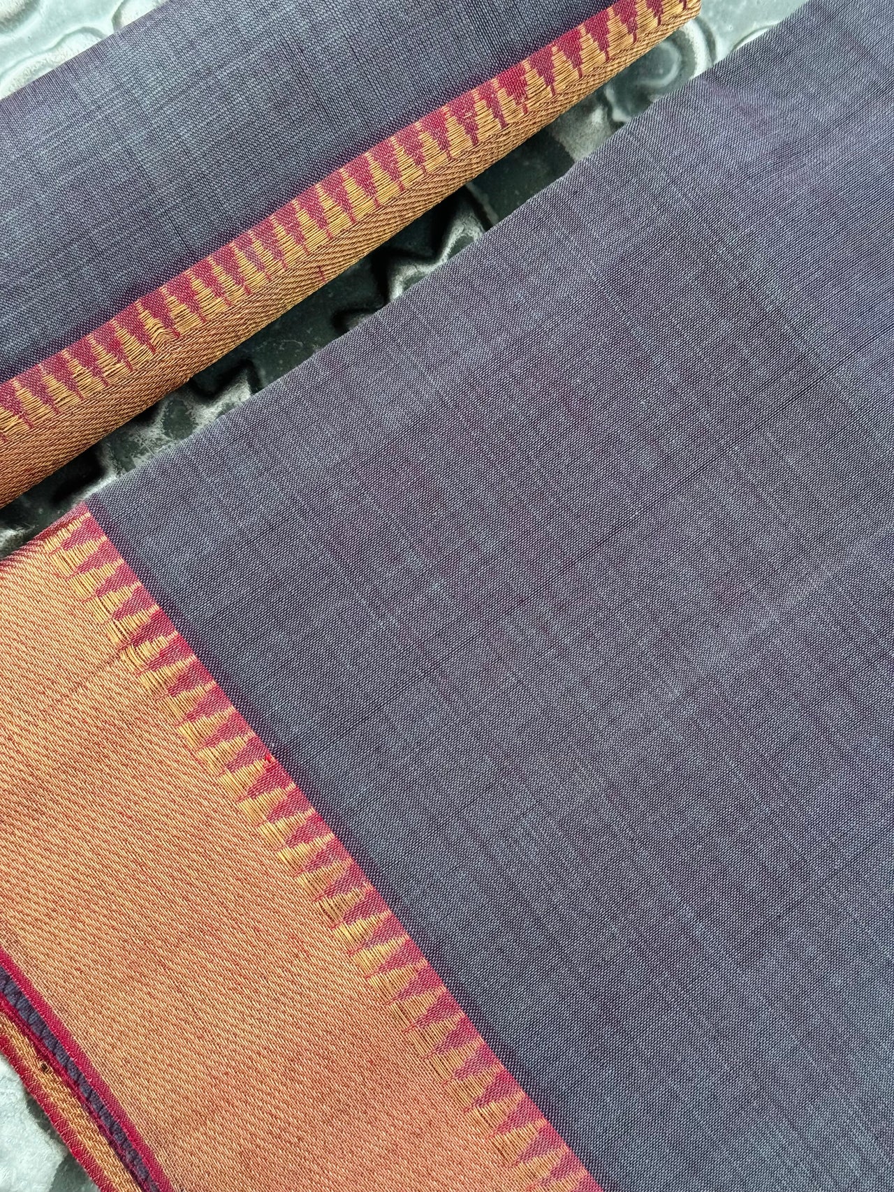 Handwoven Mangalgiri Cotton Saree | Gray & Purple Mix | Gold Zari | Handwoven | Ships from California