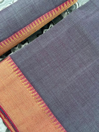 Thumbnail for Handwoven Mangalgiri Cotton Saree | Gray & Purple Mix | Gold Zari | Handwoven | Ships from California