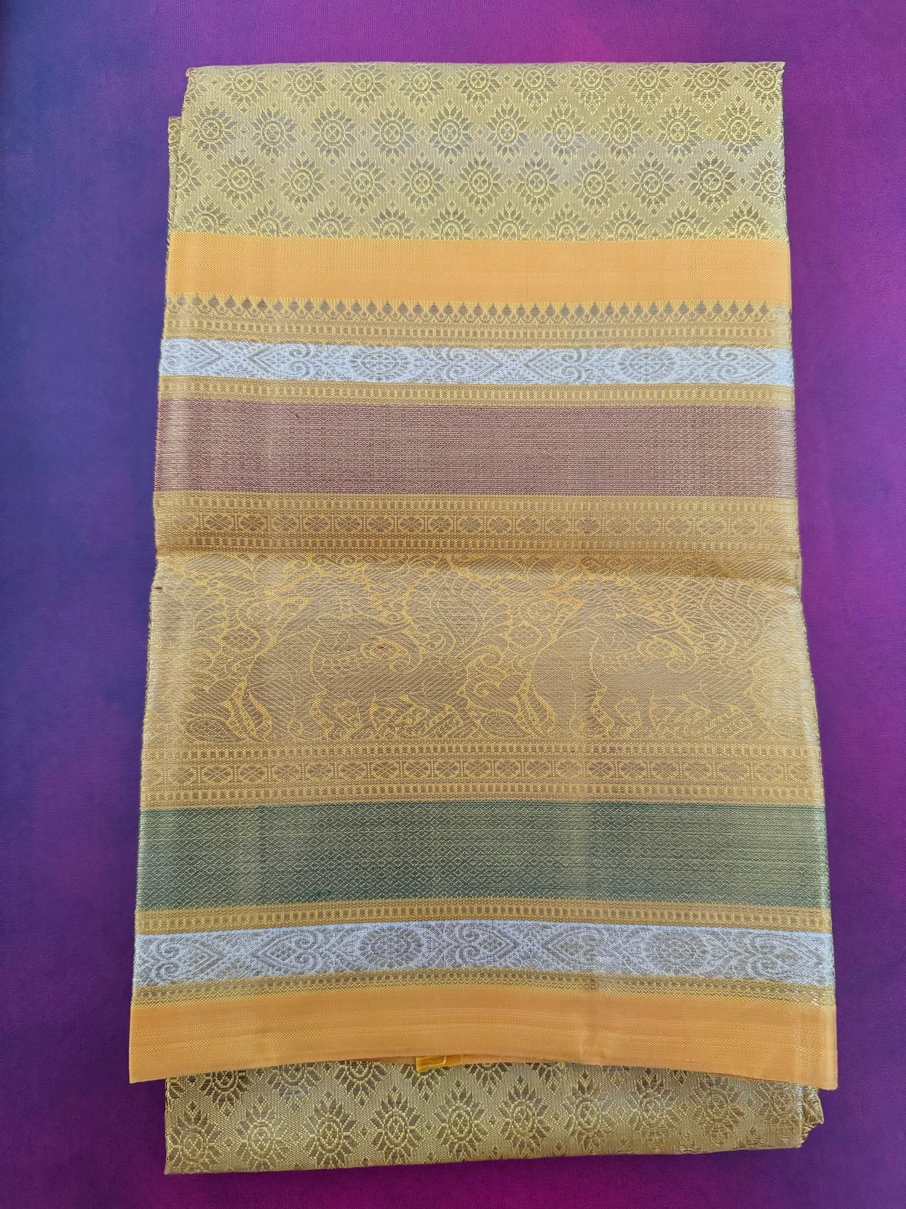 Exclusive Kanchivaram Pure Tissue Silk Pure Zari Brocade Saree | Gold Color | Gold Zari | Handwoven | Ships from California