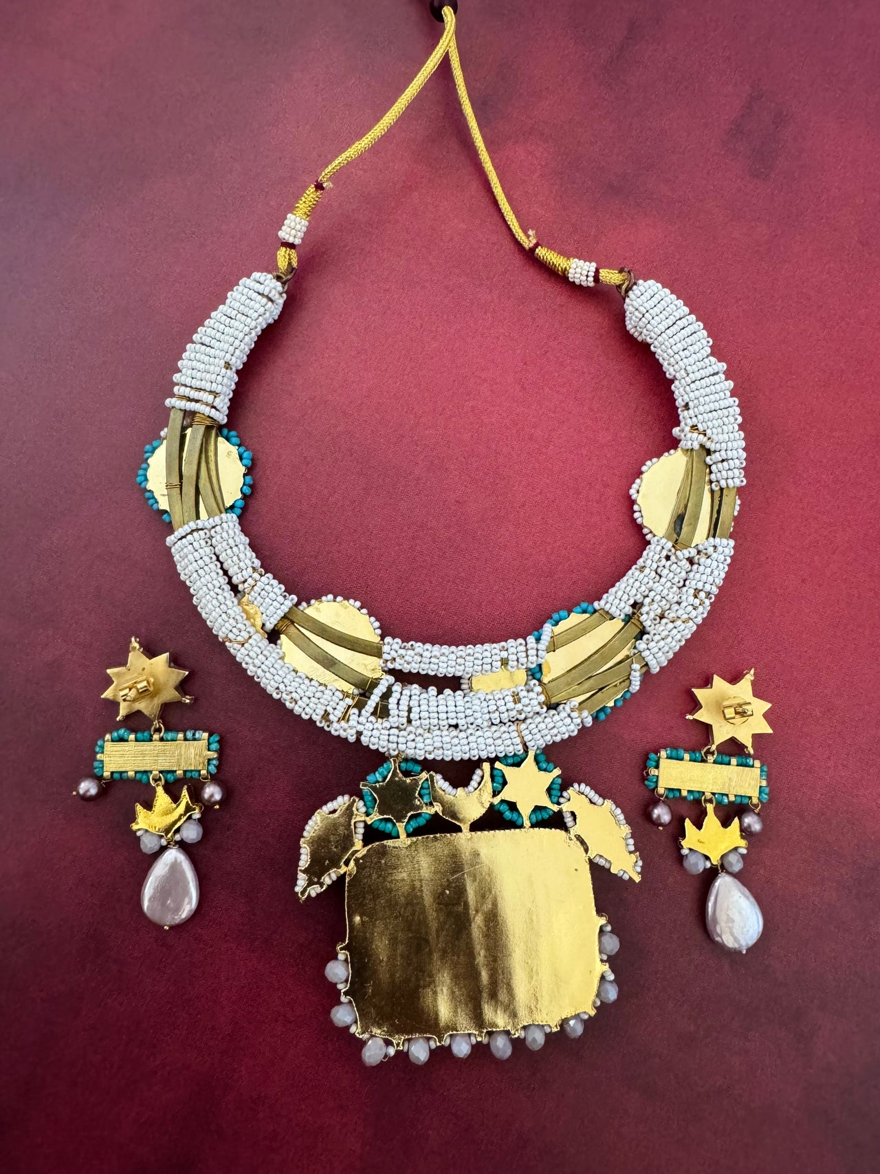 Ahmedabadi Kundan Statement Jewelry | Semi-Precious Stones | Brass Base | Gold Plated | Silver Foil | Free Shipping | Ships from California