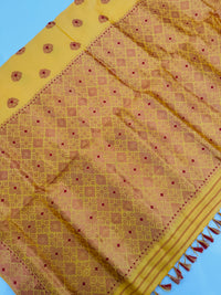 Thumbnail for Assam Pat Mulberry Silk Saree | Sunny Yellow | Gold Zari | Handwoven | Silk Mark Certified | Ships from California