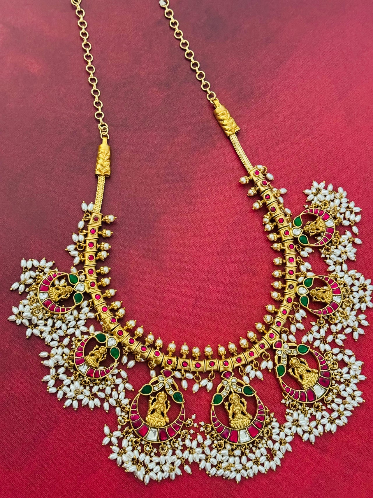 Jadau Kundan Necklace Set | Guttapusalu | Real Kemp Stones | Brass Base | No earrings | Gold Polish | Free Shipping | Ships from California