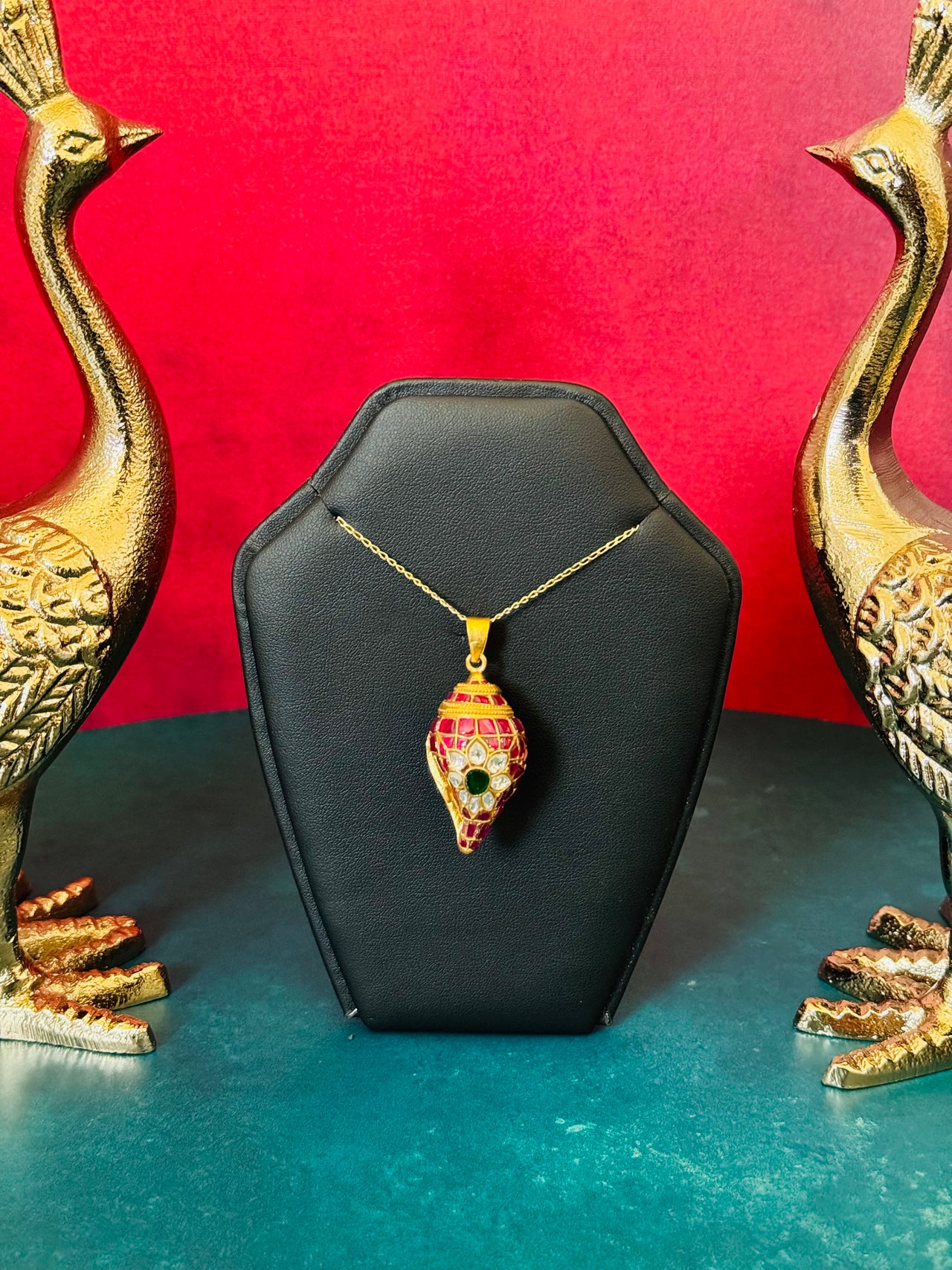 Handcrafted Jadau Pendant (chain not included) | 92.5 Sterling Silver Base | 22 Carat Gold Plated | Free Shipping | Ships from California