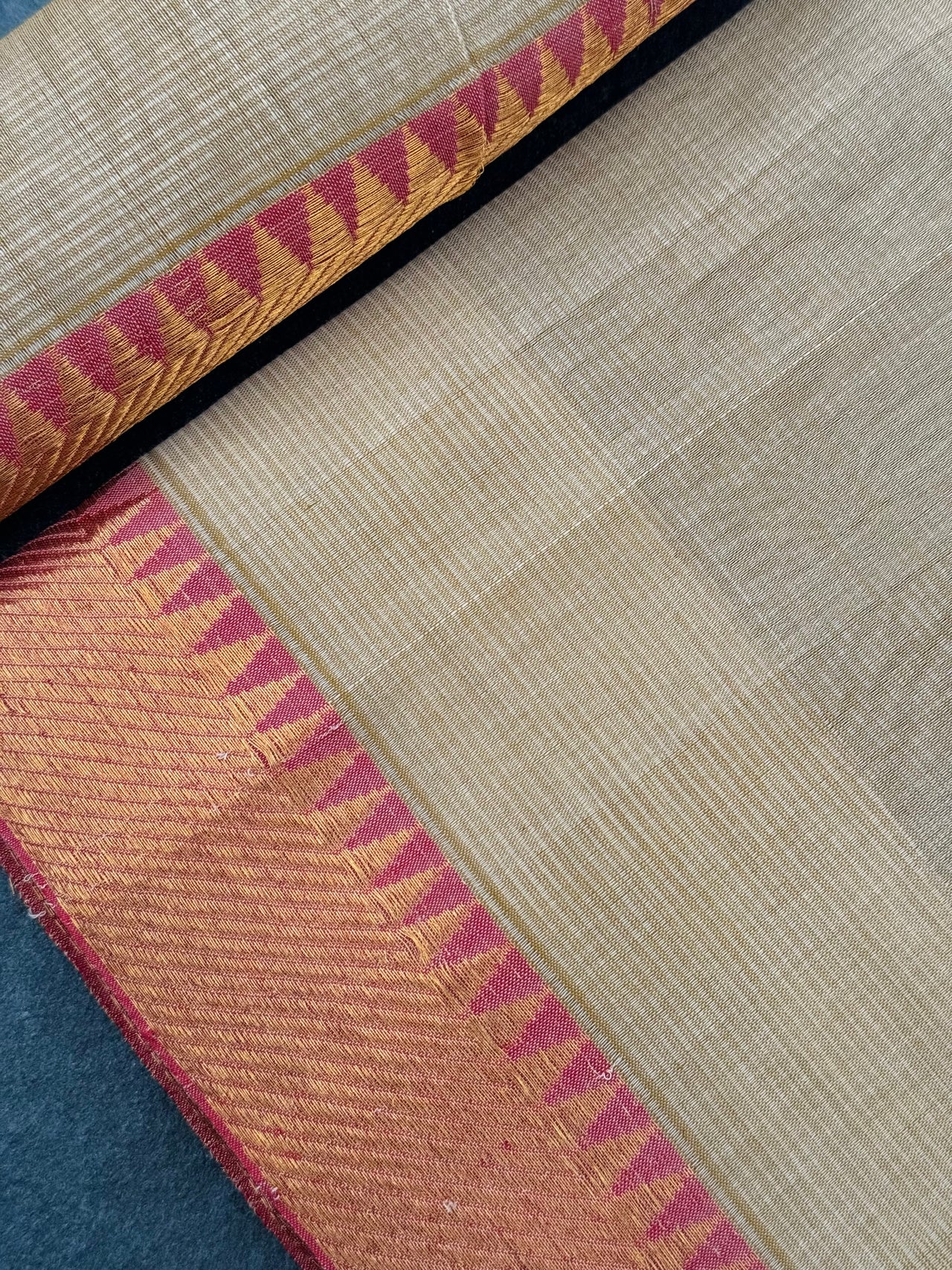 Handwoven Mangalgiri Cotton Saree | Beige | Gold Zari | Handwoven | Ships from California