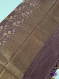 Thumbnail for Tissue Silk and Tussar Silk Saree | Antique Zari | Dull Purple | Handwoven | Ships from California