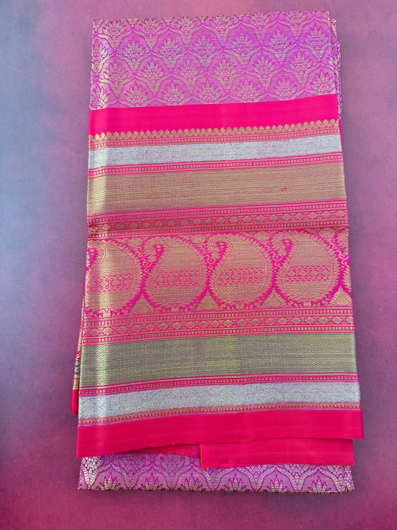 Exclusive Kanchivaram Tissue Silk Pure Zari Silk Saree | Metallic Pink & Gold | Brocade Pattern | Handwoven | Ships from California