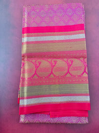 Thumbnail for Exclusive Kanchivaram Tissue Silk Pure Zari Silk Saree | Metallic Pink & Gold | Brocade Pattern | Handwoven | Ships from California