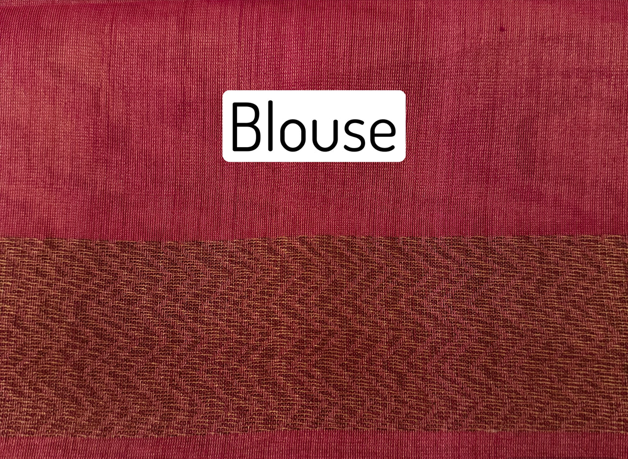 Tissue Silk and Tussar Silk Saree | Antique Zari | Onion Pink | Handwoven | Ships from California