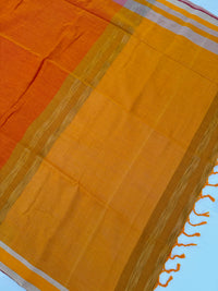 Thumbnail for ShopNaya Exclusive | Handwoven | Cotton & Soft Silk Saree | Dobby Design | No Blouse | Yellow Orange | Ships from California