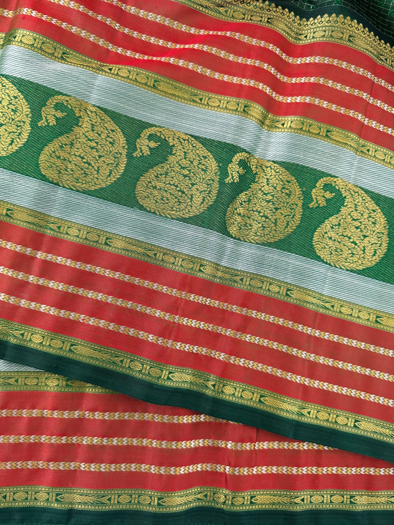 Exclusive Kanchivaram Pure Silk Pure Zari Silk Saree | Deep Green | Check Pattern | Handwoven | Ships from California