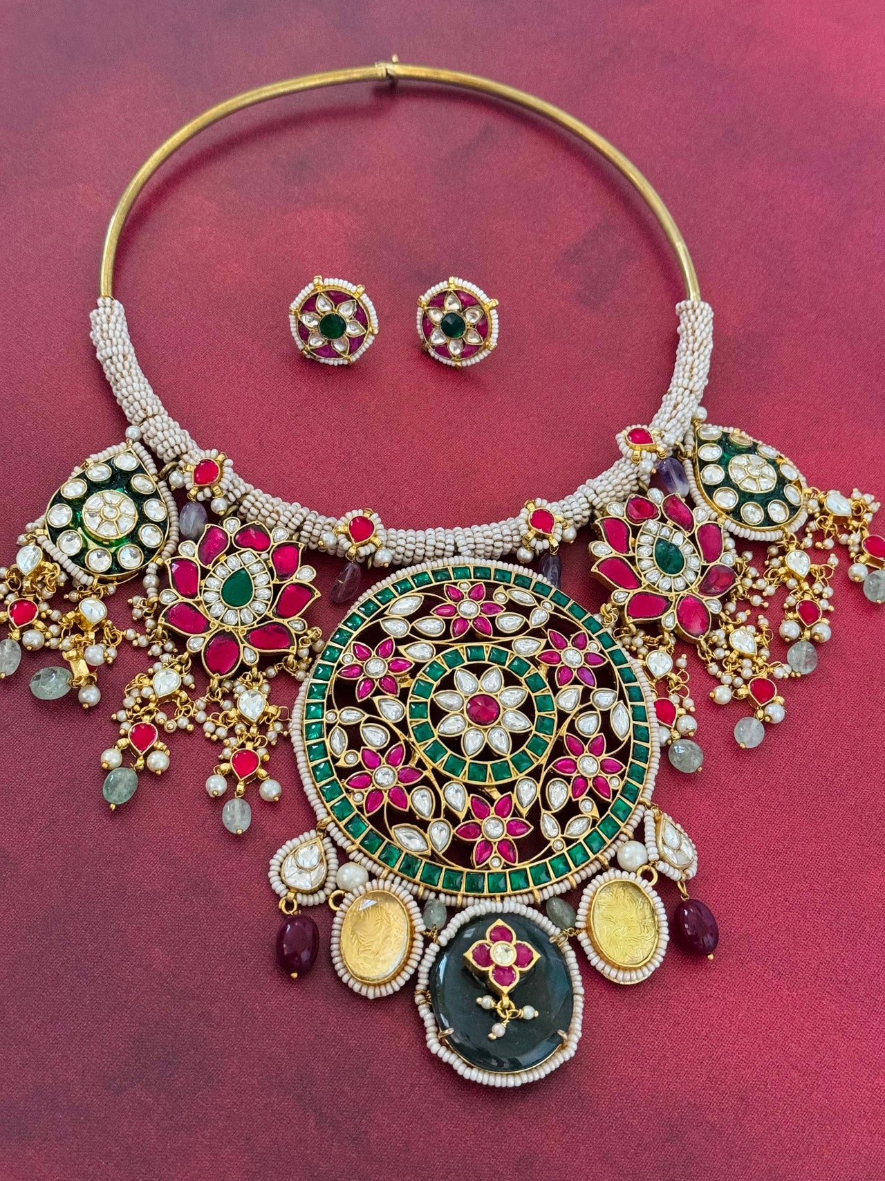 Ahmedabadi Kundan Statement Jewelry | Semi-Precious Stones | Brass Base | Gold Plated | Silver Foil | Free Shipping | Ships from California