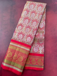 Thumbnail for Exclusive Kanchivaram Tissue Silk Pure Zari Silk Saree | Metallic Pink & Gold | Brocade Pattern | Handwoven | Ships from California