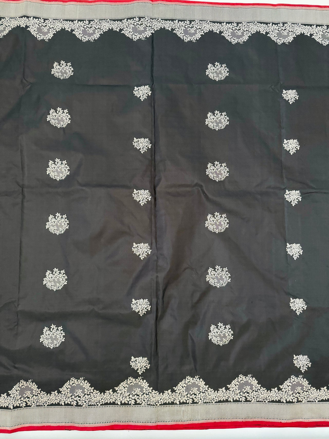 Banarasi Katan Pure Silk Saree | Black | Silver Zari | Handwoven | Silk Mark Certified | Ships from California