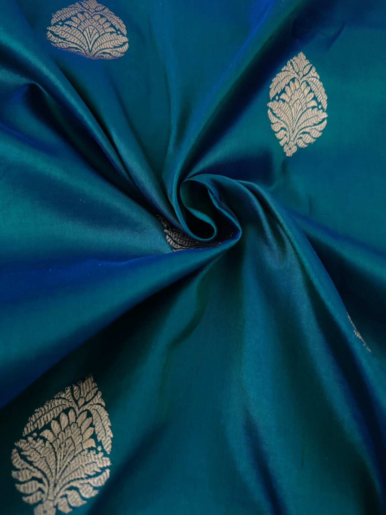 Banarasi Katan Pure Silk Saree | Peacock Blue Green & Pink| Gold Zari | Handwoven | Ships from California