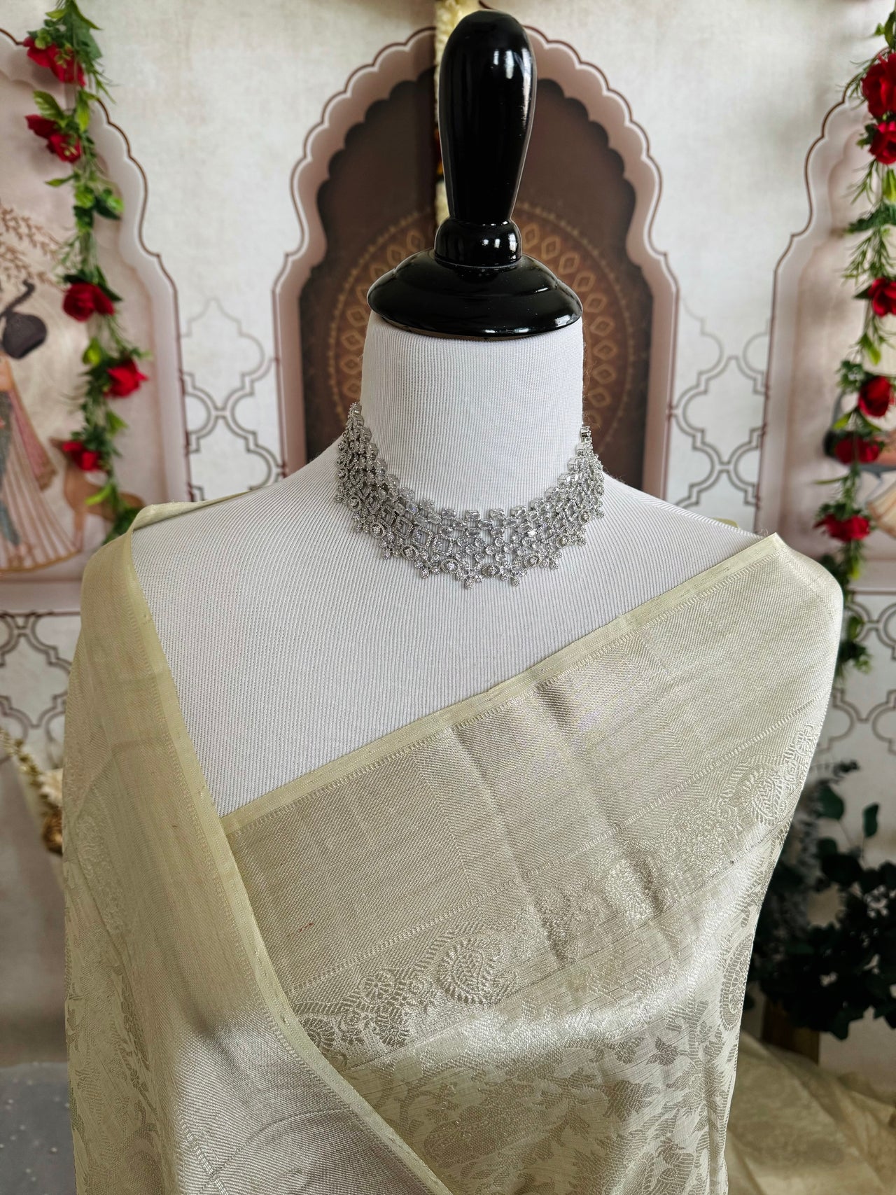 ShopNaya Exclusive | Metallic Kanchipuram Pure Silk Saree | Off-White | Pure Silver Zari | Handwoven | Ships from California