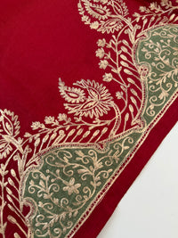 Thumbnail for Lightweight Pure Tussar Silk Saree | Zardosi Pita Zari Work | Maroon | Hand Embroidery | Ships from California
