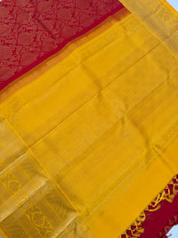 Thumbnail for Exclusive Kanchivaram Brocade Korvai Pure Silk Pure Zari Silk Saree | Red & Yellow | Gold Zari | Handwoven | Ships from California