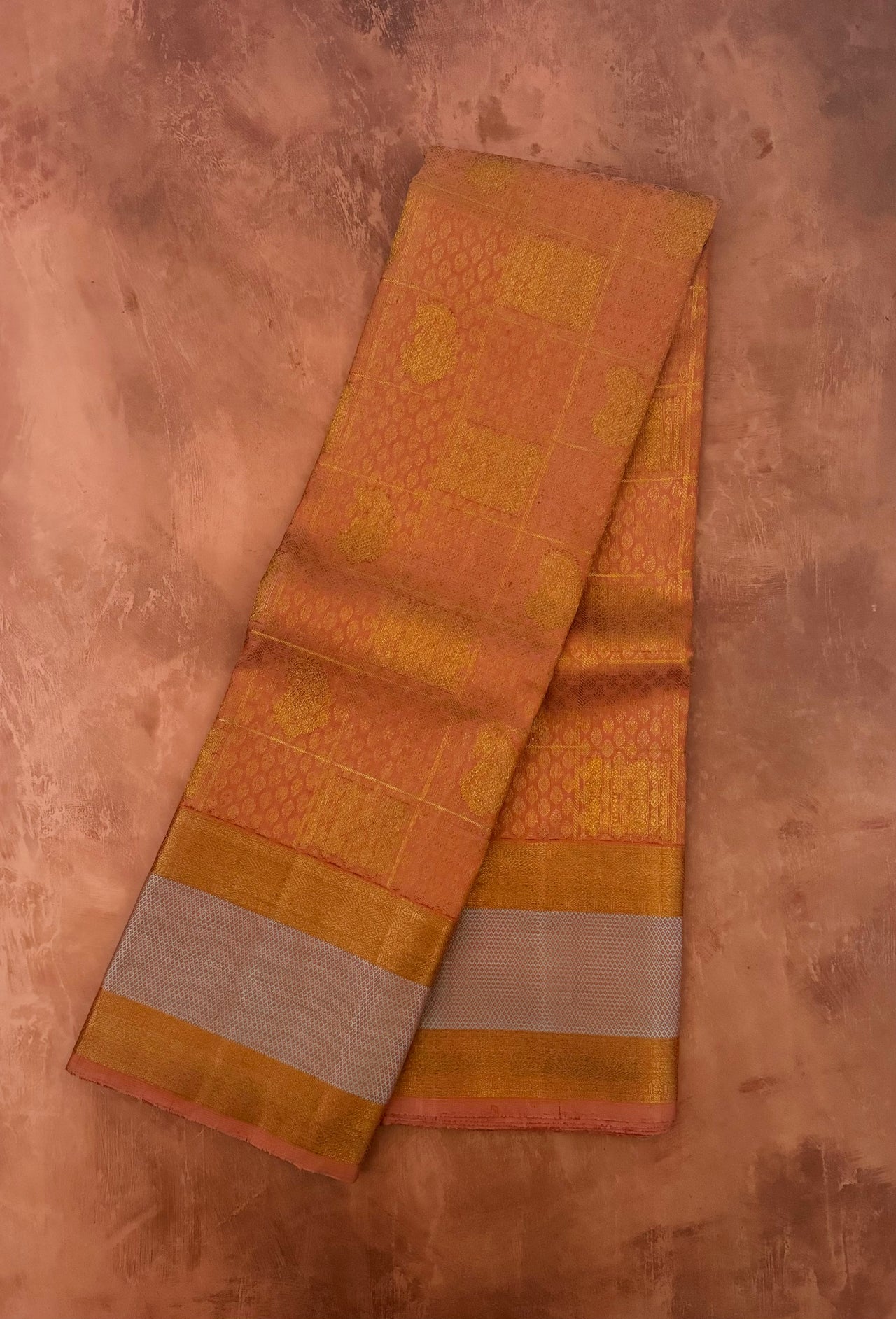 Exclusive Kanchivaram Pure Silk Pure Zari Brocade Saree | 1000 Buttas | Light Rust Orange | Gold Zari | Handwoven | Ships from California