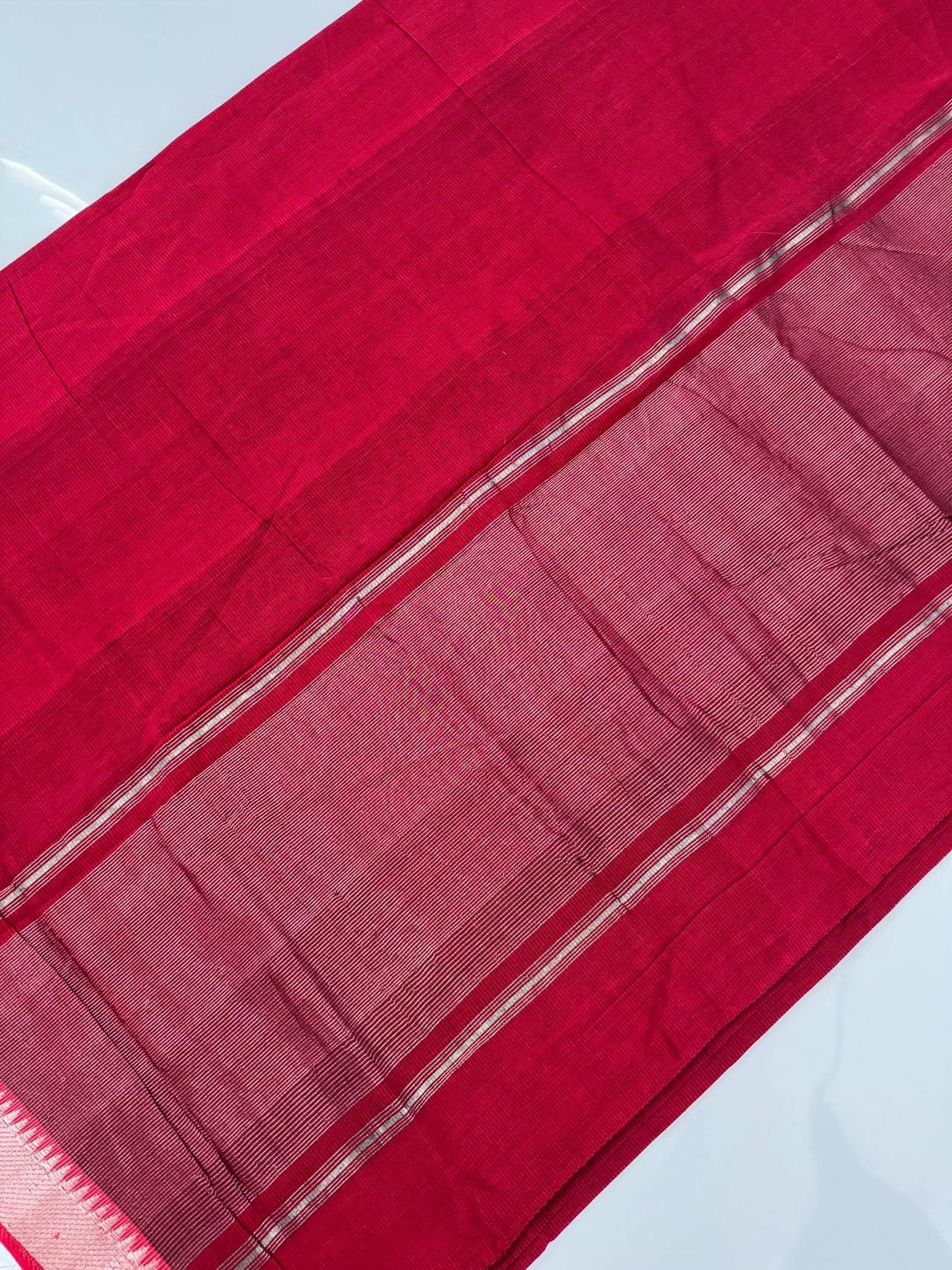 Handwoven Mangalgiri Cotton Saree | Maroon Red | Silver Zari | Handwoven | Ships from California