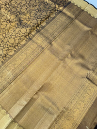 Thumbnail for ShopNaya Exclusive | Brocade Kanchipuram Pure Silk Saree | Metallic Black | Pure Gold Zari | Handwoven | Ships from California