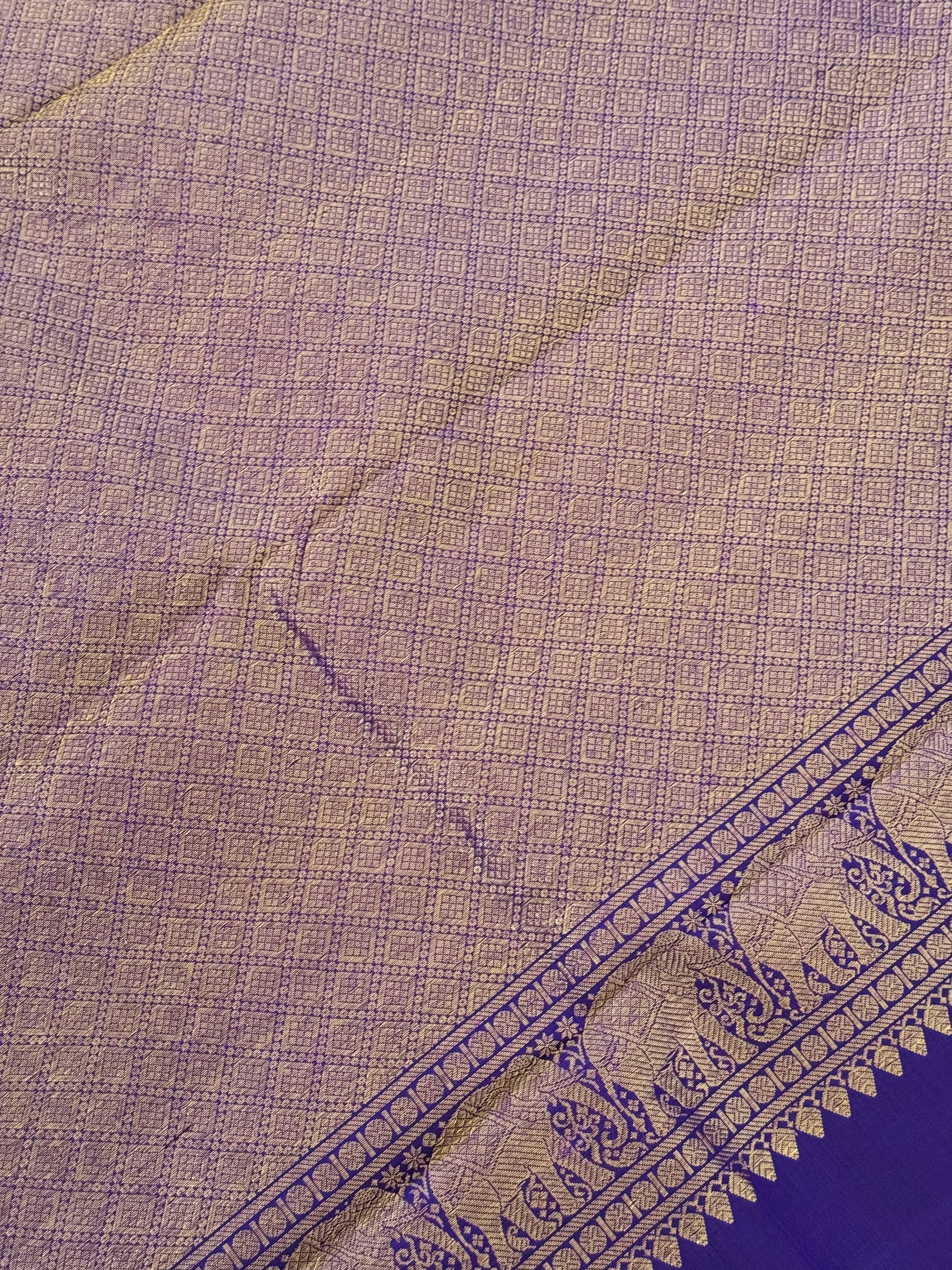 Exclusive Kanchivaram Korvai Pure Silk Pure Zari Silk Saree | Mango Yellow & Purple | Gold Zari | Handwoven | Ships from California