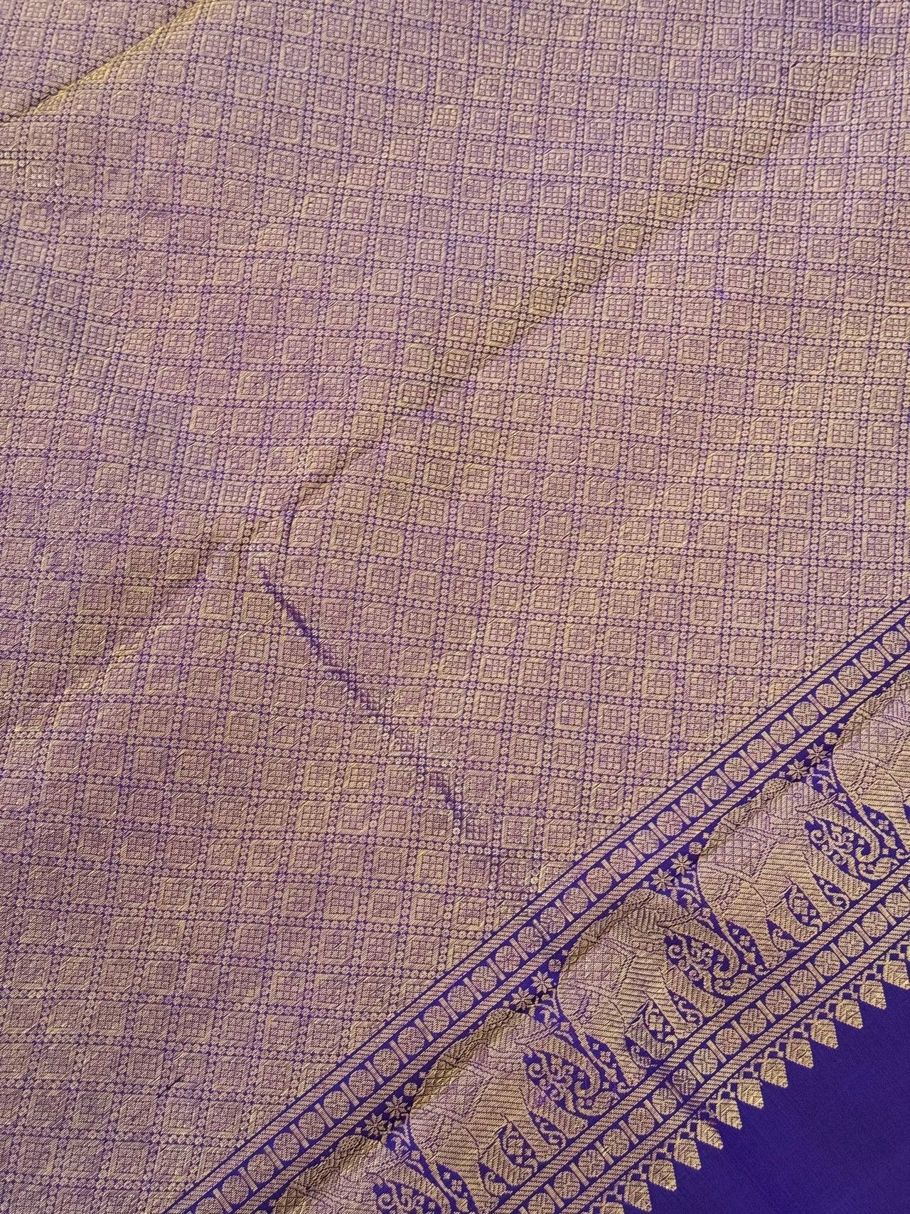 Exclusive Kanchivaram Korvai Pure Silk Pure Zari Silk Saree | Mango Yellow & Purple | Gold Zari | Handwoven | Ships from California