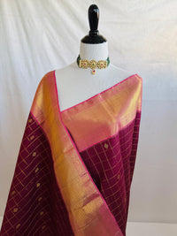 Thumbnail for Exclusive Kanchivaram Korvai Pure Silk Pure Zari Silk Saree | Wine & Pink | Gold Zari | Handwoven | Ships from California