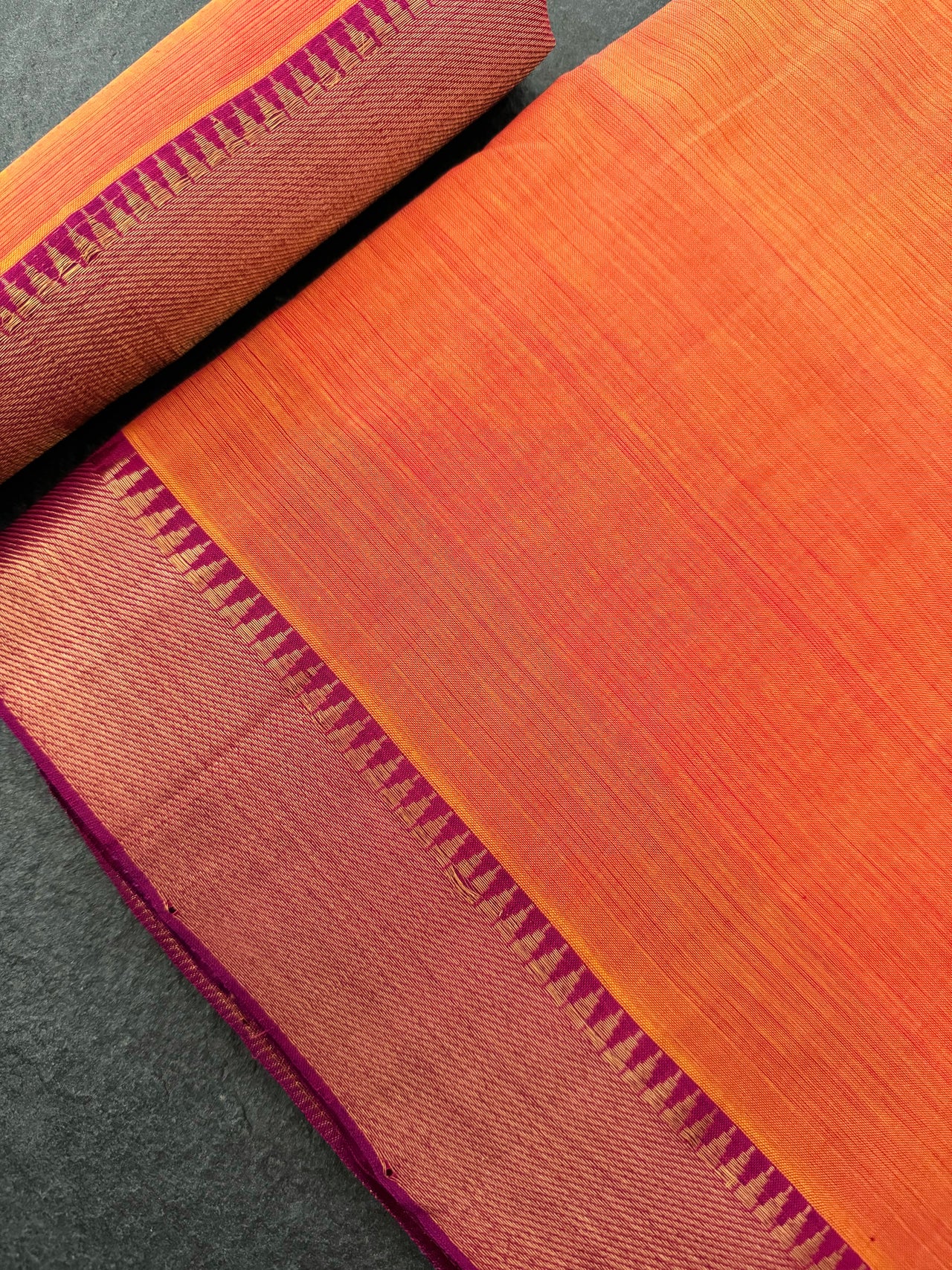 Handwoven Mangalgiri Cotton Saree | Orange Pink Shot Color | Gold Zari | Handwoven | Ships from California