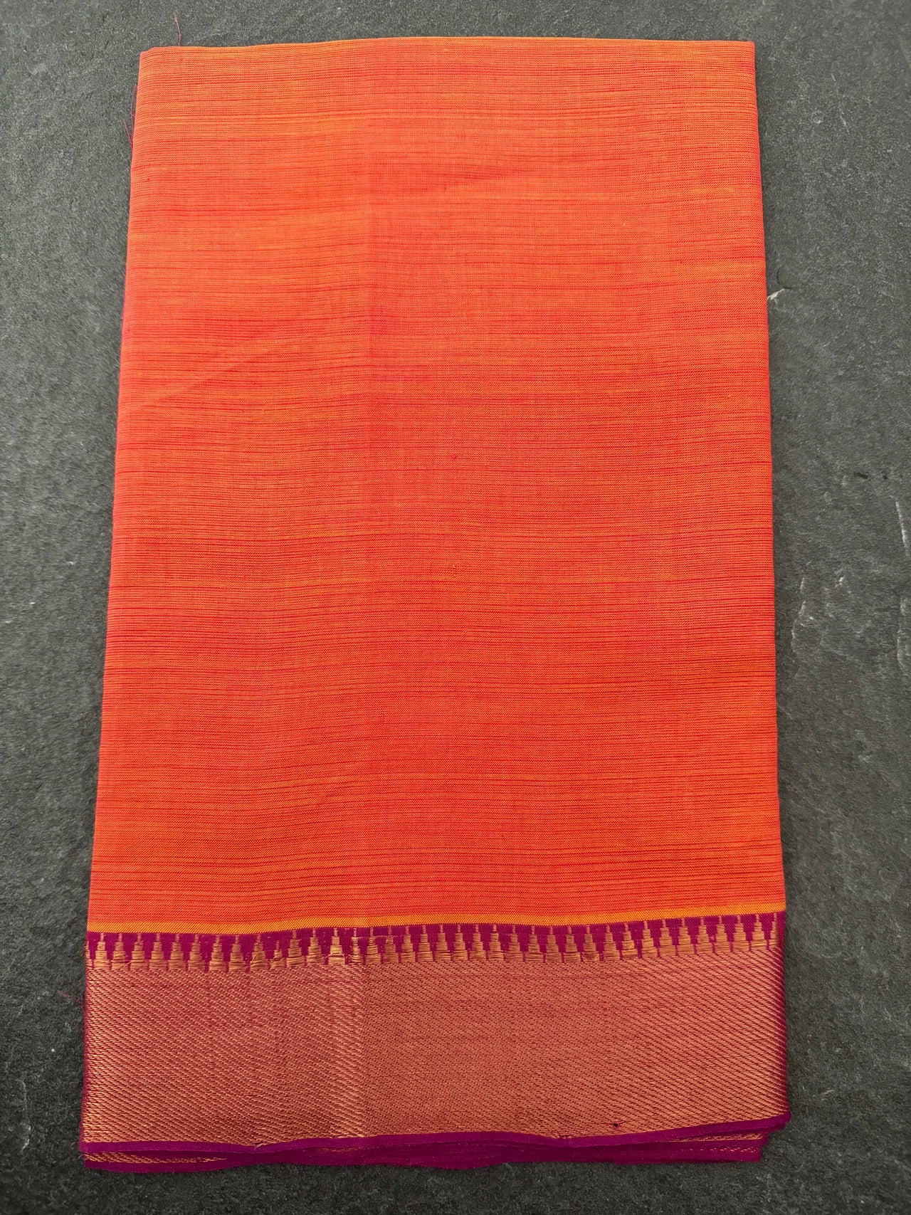 Handwoven Mangalgiri Cotton Saree | Orange Pink Shot Color | Gold Zari | Handwoven | Ships from California