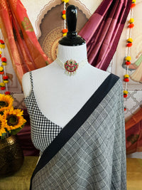 Thumbnail for Ready To Wear Saree Blouse | Handwoven Cotton | Size 34 | Black and White Checks | Sphagetti Strap | Free Shipping | Ships from California