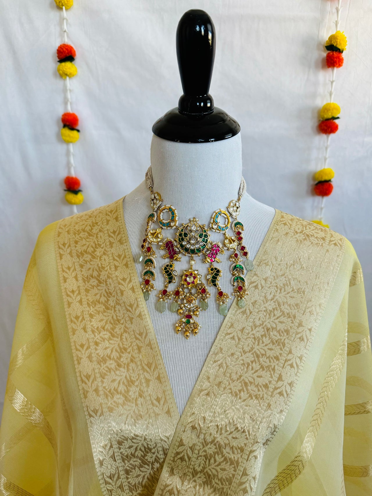 Ahmedabadi Kundan Statement Jewelry | Semi-Precious Stones | Brass Base | Gold Plated | Silver Foil | Free Shipping | Ships from California